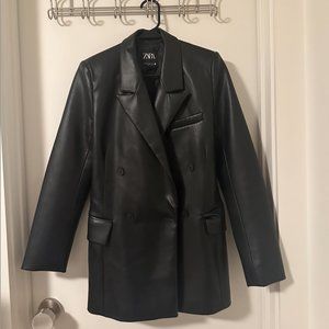 Zara Black Faux Leather Oversize Blazer/Jacket XS